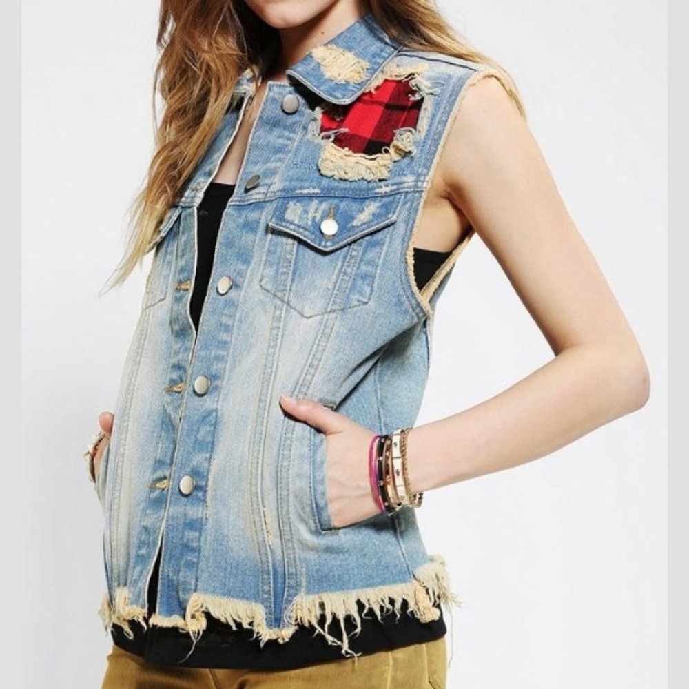 UNIF x Urban outfitters Denim Plaid Vest Medium